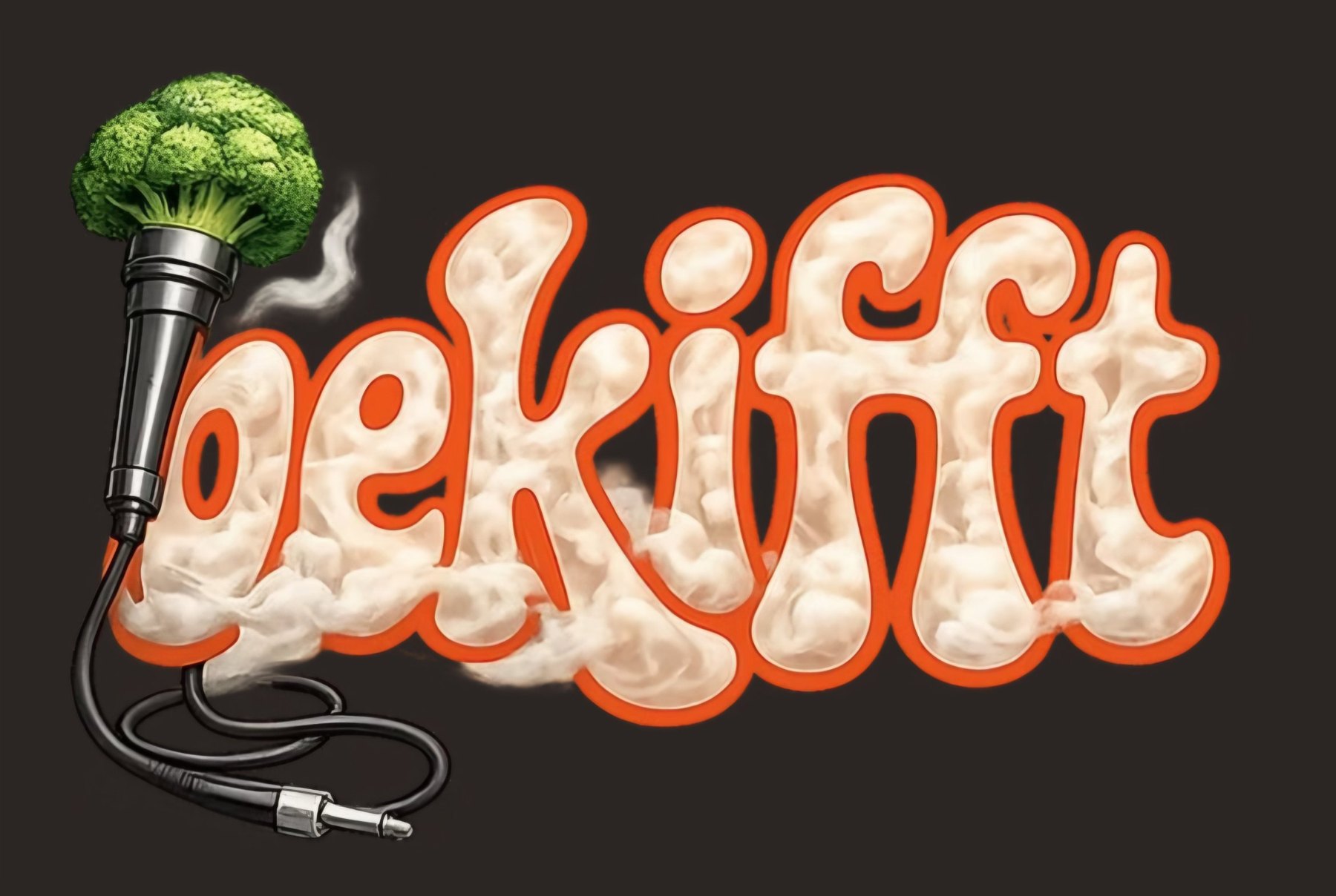 bekifft – Schriftzug aus Rauch mit Mikrofon